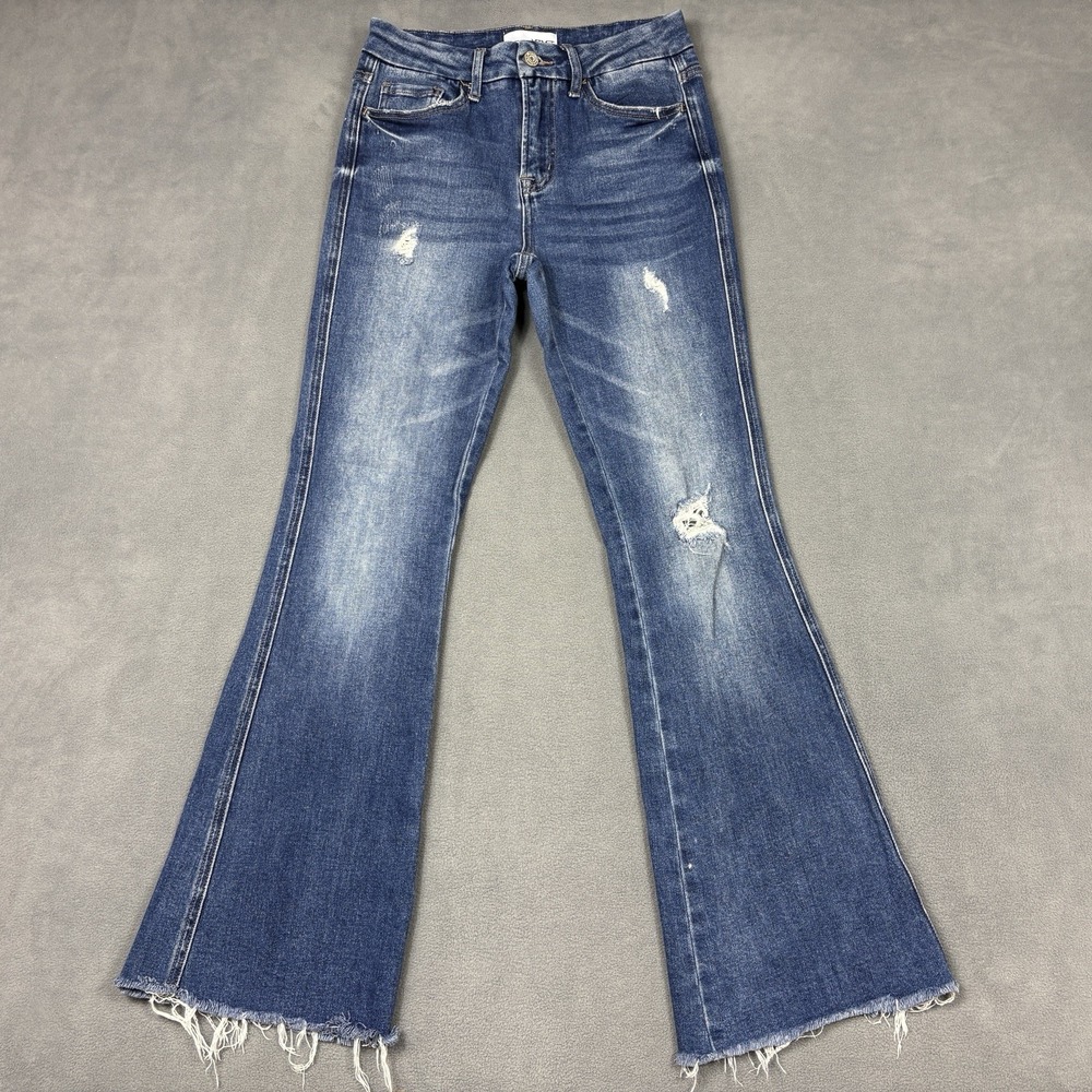 Vervet Size 26 Bella High Rise Distressed Flare Jeans Raw Hem High Rise - Picture 2 of 9
